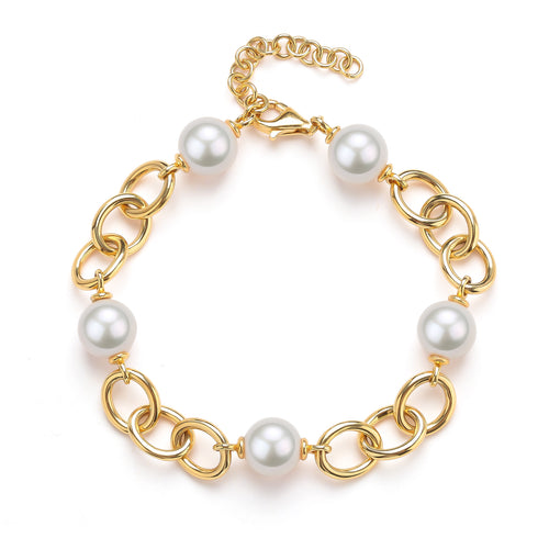 9-10mm Freshwater Pearl Chunky Gold Chain Bracelet